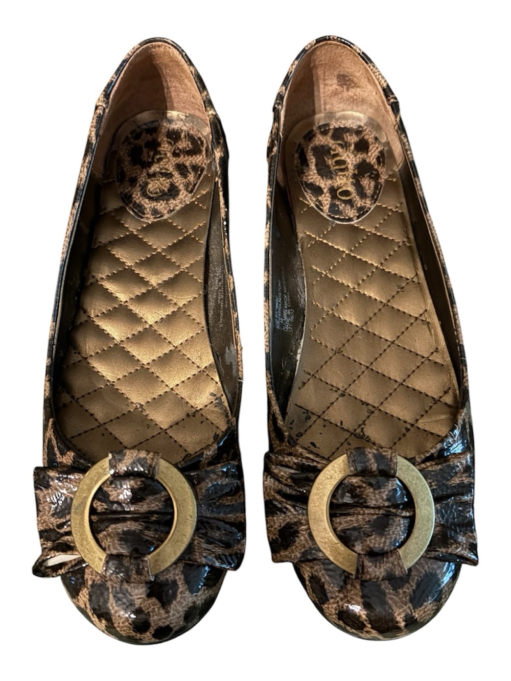 Rialto Brown and Black Leopard Ballet Flats with Gold Ring
